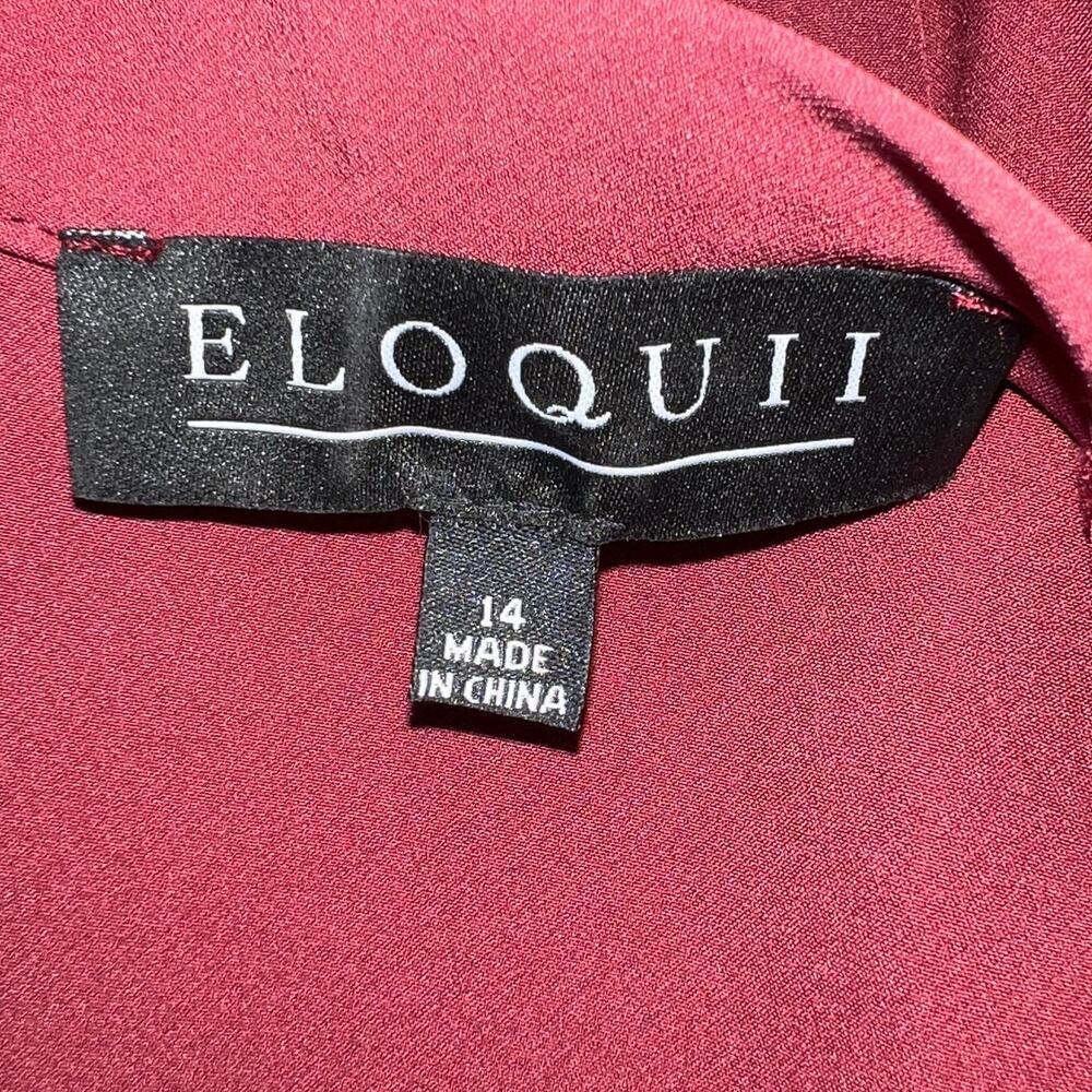 Eloquii Studio Ruffle & Tie Front Dress Wine Burgundy Red Women's Size 14 - Picture 4 of 11